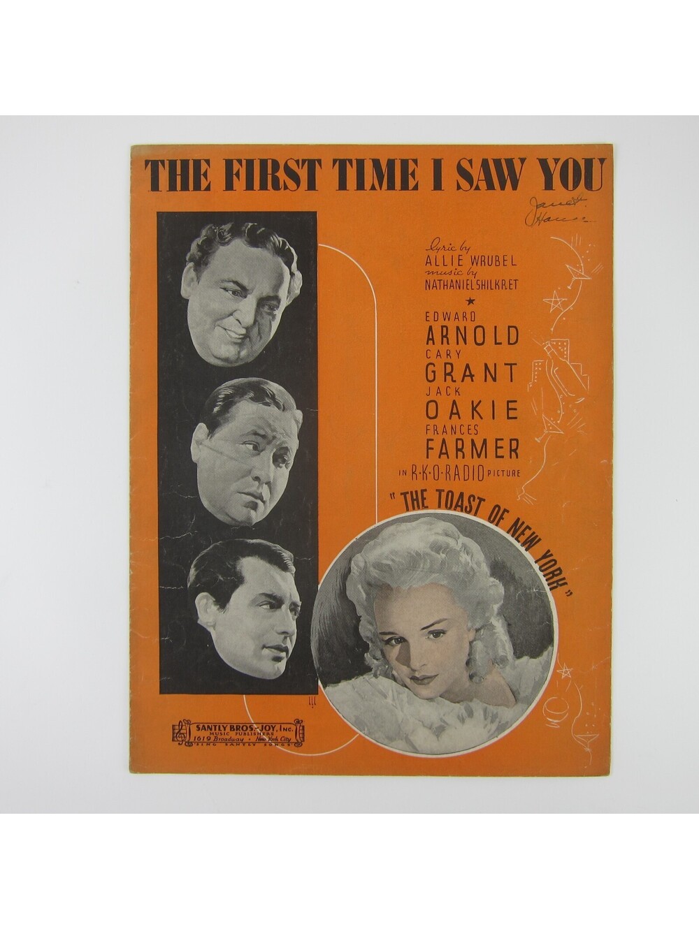Sheet Music The First Time I Saw You Cary Grant Frances Farmer Toast of NY 1937